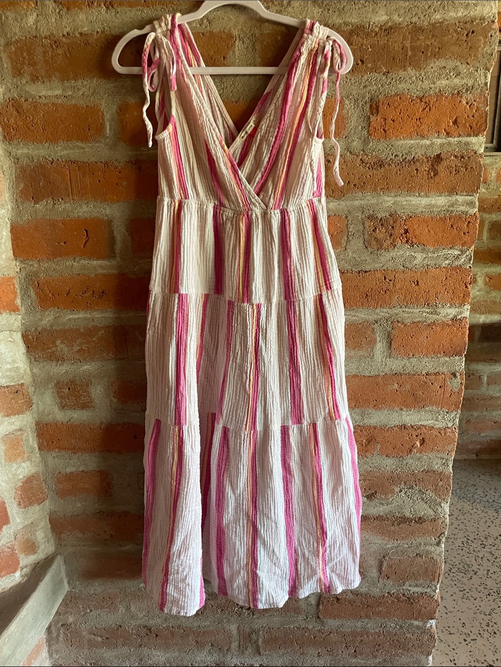 Marine Layer Pink and White Striped Tie-Shoulder Maxi Dress
